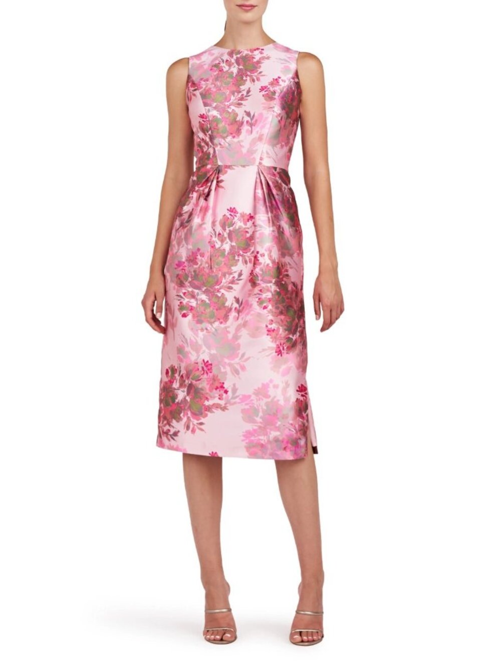 KAY UNGER Adriana Womens Floral Sleeveless Midi Sheath Dress Vivid Berry Size 18